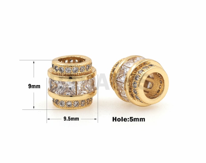 Micro Pave CZ Tube Spacer Beads, Transparent CZ Beads, Metal Spacer Beads, Large Hole Beads, Suitable For Jewelry Making 9x9.5mm Hole 5mm