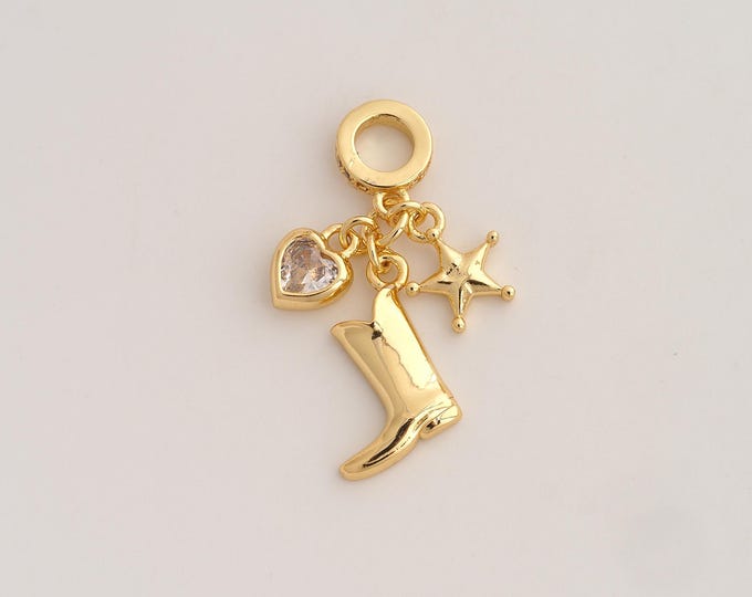 18K Gold Filled Knight Boot Charm,Dainty Heart Pendant,CZ Love Pendant ,DIY Jewelry Supplies,34x20.3x3mm