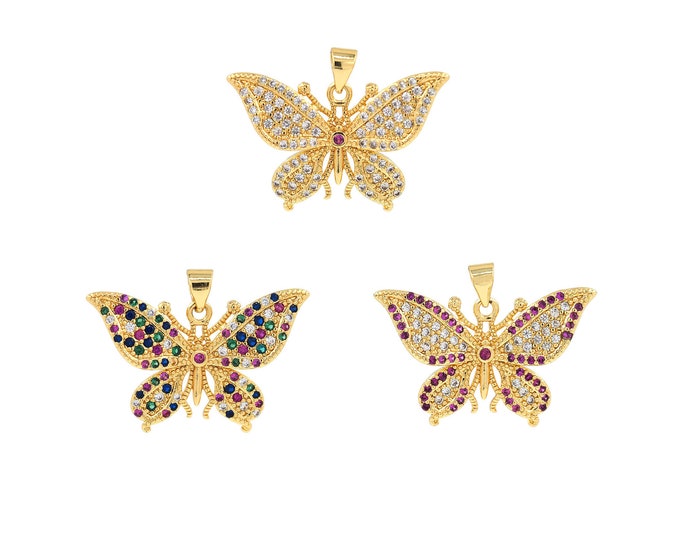 18K Gold Filled CZ Butterfly Pendant,Gold Dainty Butterfly Charms,Butterfly Charm Bracelet Necklace for DIY Jewelry Making Supply