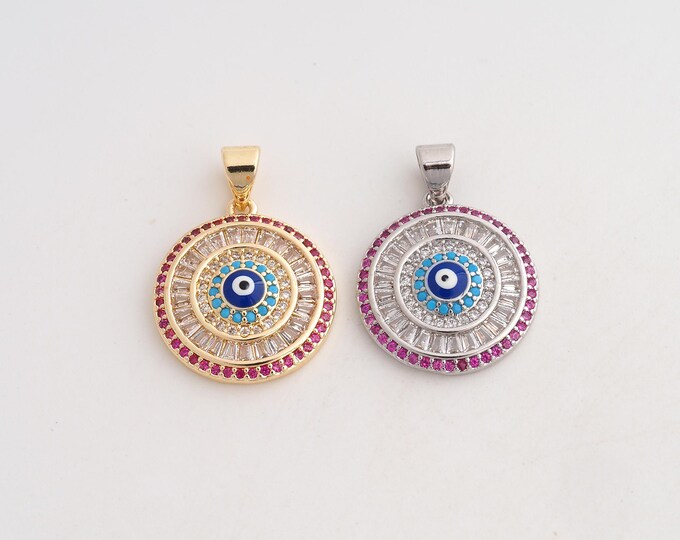18K Gold Filled Evil Eye Charm,Dainty Enamel Devil Eye Pendant,CZ Round Eye Pendant ,DIY Jewelry Supplies,23.7x17.3x3.3mm