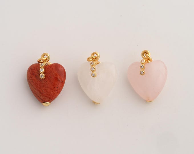 18K Gold Filled Natural Stone Charm,Dainty Energy Stone Pendant,Heart Stone Pendant ,DIY Jewelry Supplies,20.7x14.7x9.2mm