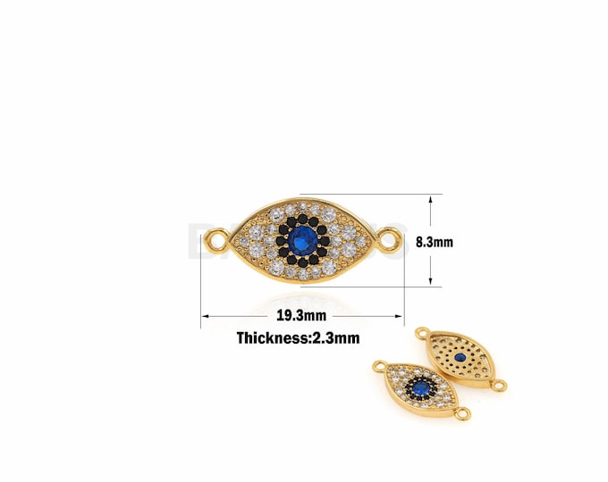 1PCS 18k Cubic Zirconia Exquisite Eye Charm Greek Eye Connector DIY Jewelry Design Eye Charm Bracelet Connector 8.3*19.3*2.3mm