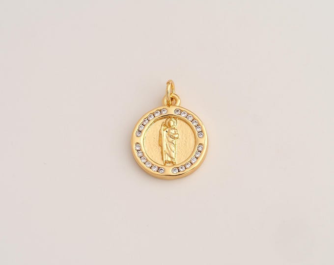 18K Gold Filled Saint Jude Charm,Dainty Religious Pendant,CZ St.Juda Pendant ,DIY Jewelry Supplies,21.2x15x2.7mm