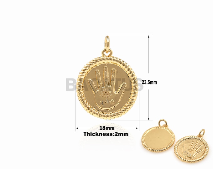 1PCS Round Hemp Rope Pendant hand pendant Necklace Eye Charm DIY Bracelet Necklace Jewelry Making 18K Gold Filling 23.5x18x2mm