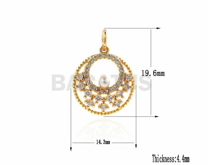 Round pendant, CZ round hollow necklace, minimalist jewelry for necklace and bracelet making supplies 23.3x18x4.4mm 1PCS