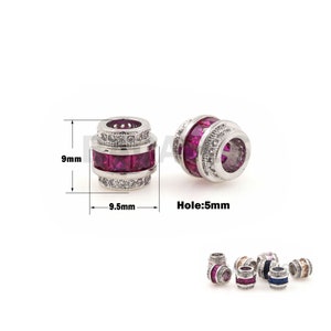 1PCS CZ Drum Spacer Beads, Metal Large Hole Bucket Beads, Round Beads Accessories, DIY Jewelry Making 9.5×9mm Hole 5mm