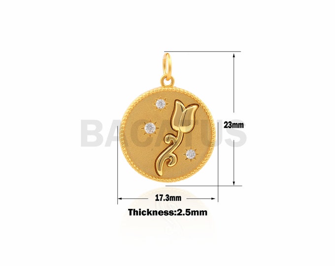 1PCS  Flower-Shaped Round Pendant, Tulip Round Coin Pendant Necklace, Suitable For Jewelry Making 23×17.3×2.5mm