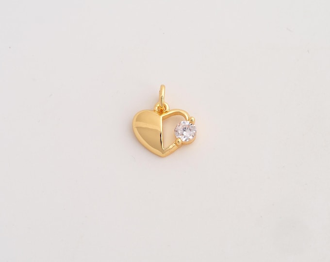 18K Gold Filled Heart Charm, Micropavé CZ Love Pendant,Heart Necklace Charm, DIY Jewelry Supplies, 13.4x16.8x3.3mm