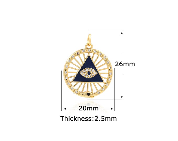 18K Gold Filled Devil Eye Pendant,Gold Dainty Round Charms,Round Lock Charm Bracelet Necklace for DIY Jewelry Making Supply
