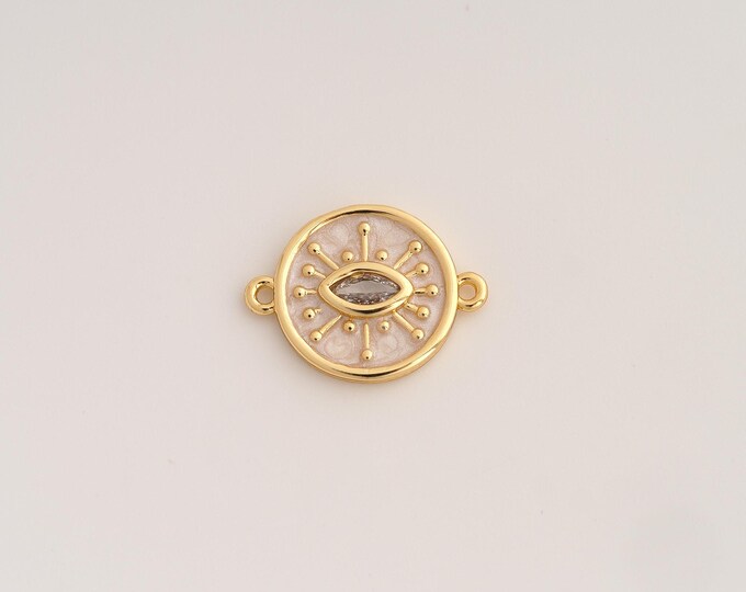 18K Gold Filled Evil Eye Connector,CZ Devil Eye Connector,Enamel Round Eye Connector for Jewelry Making 19.5x14.8x2.6mm