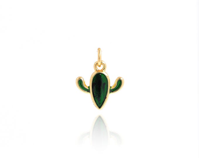 18K Gold Filled Cactus Pendant,Dainty Cactus Charms,Enamel Cactus Charm Bracelet Necklace for DIY Jewelry Making Supply,16x12.5x2.3mm