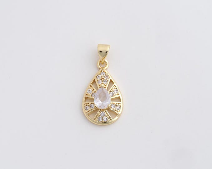 1 pcs 18K Gold Filled Teardrop Necklace, Micropavé CZ Teardrop Shaped Pendant, DIY jewelry Making Accessories,25x12.4x4.5mm
