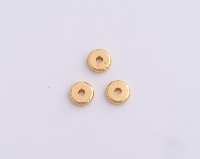 10 pcs 18K Gold Filled Round Spacer Beads,Gold Flat Beads, Disc Beads DIY Bracelet Necklace Earrings Jewelry Making,5.8x1.5mm