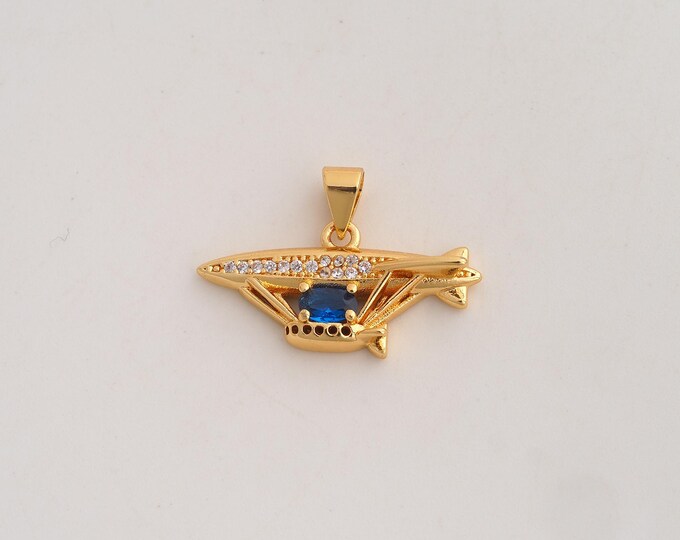 18K Gold Filled Airship Charm,Dainty Airship Pendant,CZ Airship Pendant ,DIY Jewelry Supplies,16.8x24.6x5.2mm