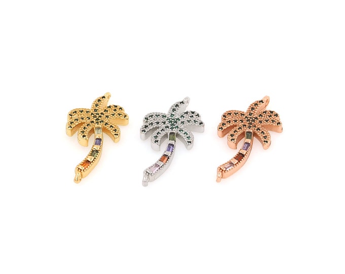 18K Gold Filled Coconut Tree Connector,Gold Dainty CZ Coconut Tree Connector Bracelet Necklace for DIY Jewelry Making Supply