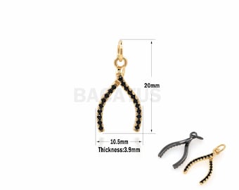 1PCS Wishing Bone Charm, Micro-Pave Wishing Bone Necklace, Filled Gold Wishing Bone Pendant 20x10.5x3.9mm
