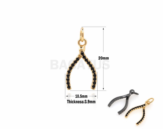 1PCS Wishing Bone Charm, Micro-Pave Wishing Bone Necklace, Filled Gold Wishing Bone Pendant 20x10.5x3.9mm