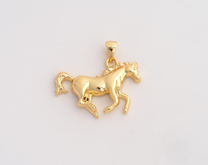 18K Gold Filled Horse Charm, Animal Pendant,Horse Necklace Charm, DIY Jewelry Supplies, 23.8x26.8x4mm