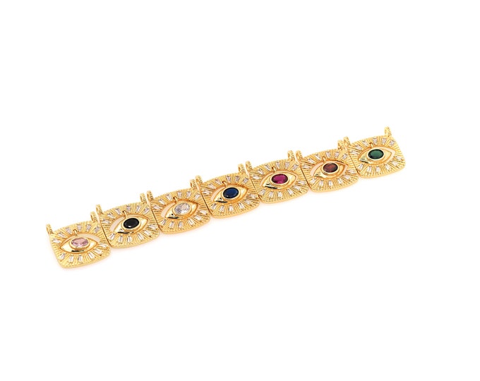 18K Gold Filled Devil Eye Pendant,Gold Dainty Eye Charms,Square Charm Bracelet Necklace for DIY Jewelry Making Supply