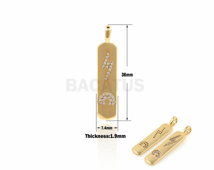 1PCS  CZ Gold Lightning Pendant, Lightning Charm, Rainbow Charm, Rainbow Necklace, Oval Charm 36x7.4x1.9mm
