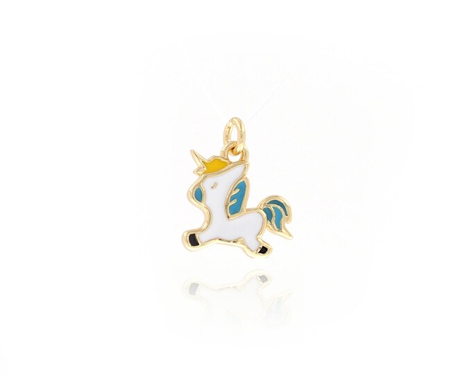 Unicorn Necklace,18K Gold Filled Animal Necklace, Horse Pendant,Enamel Charm, DIY Jewelry Supplies, 14.2x11.5x1.6mm