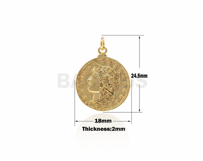 Cameo Woman Face Pendant,Gold Filled Victorian Lady Coin, Metal Queen Coin Necklace Charms 24.5*18*2 mm 1PCS