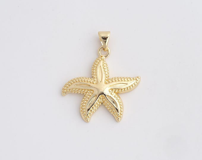 18K Gold Filled Starfish Charm, Starfish Pendant,Starfish Necklace Charm, DIY Jewelry Supplies, 30.5x25.5x3.6mm