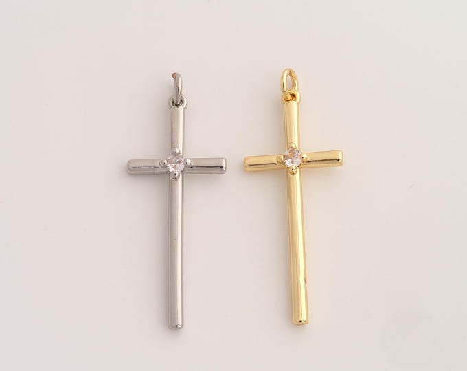 18K Gold Filled Cross Charm,Dainty CZ Religious Pendant,Christian Pendant ,DIY Jewelry Supplies,41x15.3x3.5mm