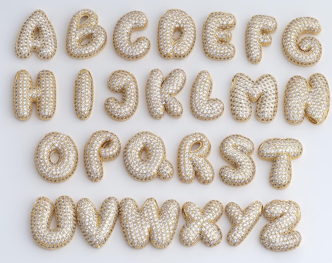 Initial Pendant,18K Gold Filled Letter Necklace, Micropavé CZ Alphabet Pendant, DIY jewelry Making Accessories,29.8x23.5x7mm