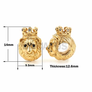 クラウンライオンヘッドビーズ 1個、動物スペーサービーズ、ハンドメイドジュエリー 14x9.5x12.6 mm