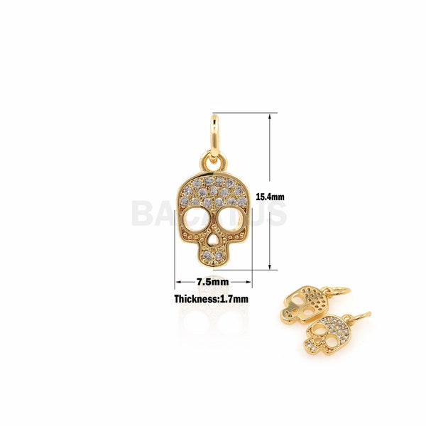 1PCS Micro-Pave Skull Pendant, Mini Skull Necklace, Skull Charm, Skull Jewelry, Suitable For Jewelry Making Supplies 15.4x7.5x1.7mm