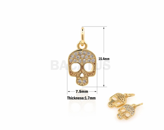 1PCS Micro-Pave Skull Pendant, Mini Skull Necklace, Skull Charm, Skull Jewelry, Suitable For Jewelry Making Supplies 15.4x7.5x1.7mm