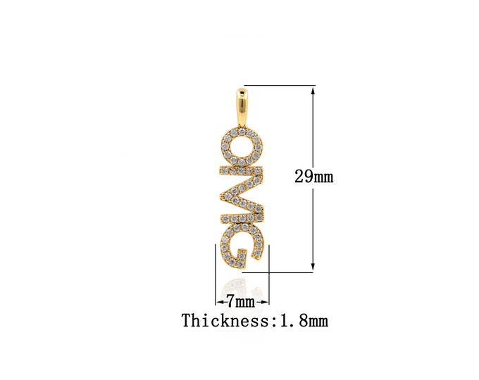18K Gold Filled OMG pendant,Gold Dainty long Charms,OMG Charm Bracelet Necklace for DIY Jewelry Making Supply