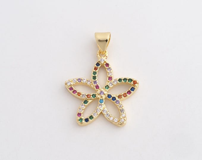 Flower Pendant, 18K Gold Filled Plant Charm,Micropavé CZ Flower Necklace, Floral Charms, DIY Jewelry Supplies,25x19x2.5mm