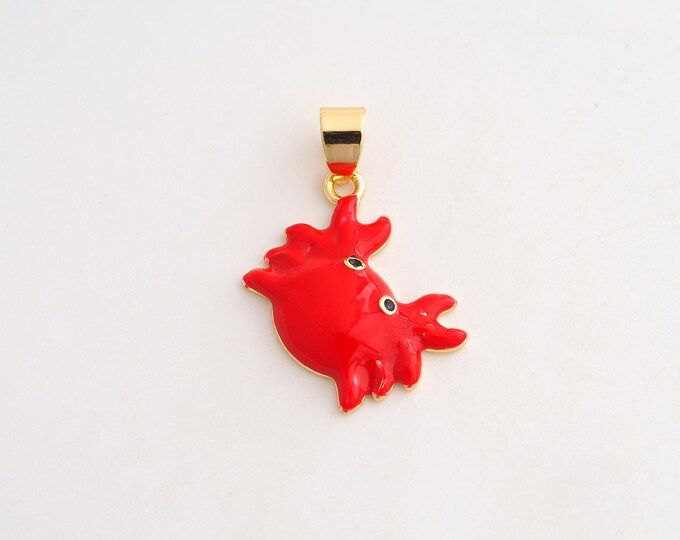 18K Gold Filled Crab Charm,Dainty Marine Life Pendant,Enamel Crab Pendant ,DIY Jewelry Supplies,28.2x19x3.6mm