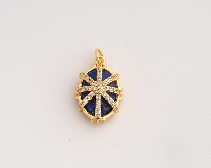 18K Gold Filled Natural Stone Charm,Dainty Energy Stone Pendant,Oval Stone Pendant ,DIY Jewelry Supplies,23.8x14x8.8mm