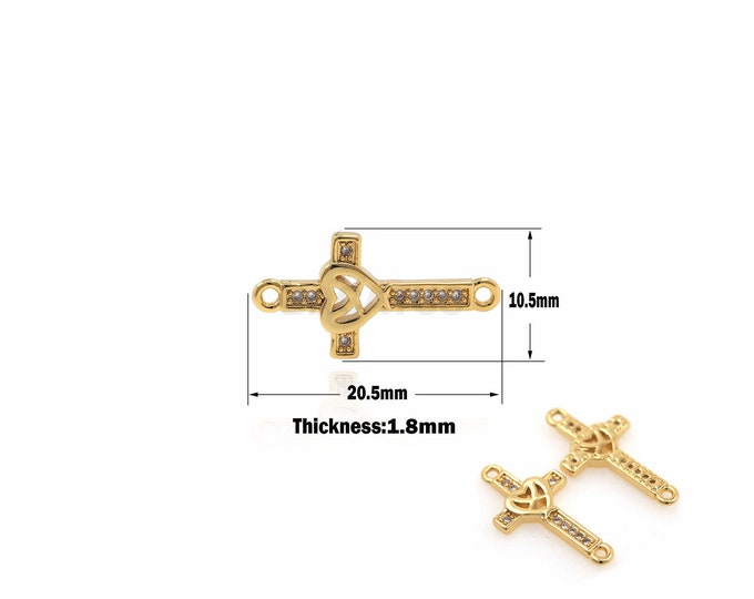 1PCS 18K CZ Paving Love Cross Connector Love Charm Cross Necklace DIY Jewelry Making Connector Charm Cubic Zirconia 10.5x20.5x1.8mm
