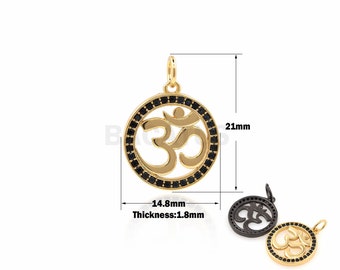 1PCS Micro-Pave OM Medallion Pendant, OM Necklace, Spiritual Necklace, Yoga Charm, Suitable For Jewelry Making Supplies 21x14.8x1.8mm