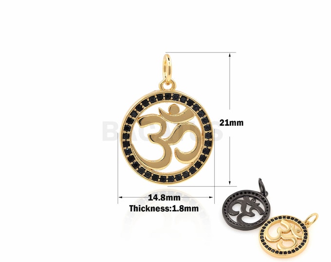 1PCS Micro-Pave OM Medallion Pendant, OM Necklace, Spiritual Necklace, Yoga Charm, Suitable For Jewelry Making Supplies 21x14.8x1.8mm