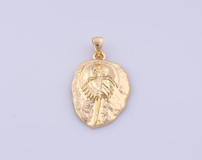 Fossil Pendant,18K Gold Filled Fossil Necklace, Fossil Pendant, DIY jewelry Making Accessories,34x19x4.5mm