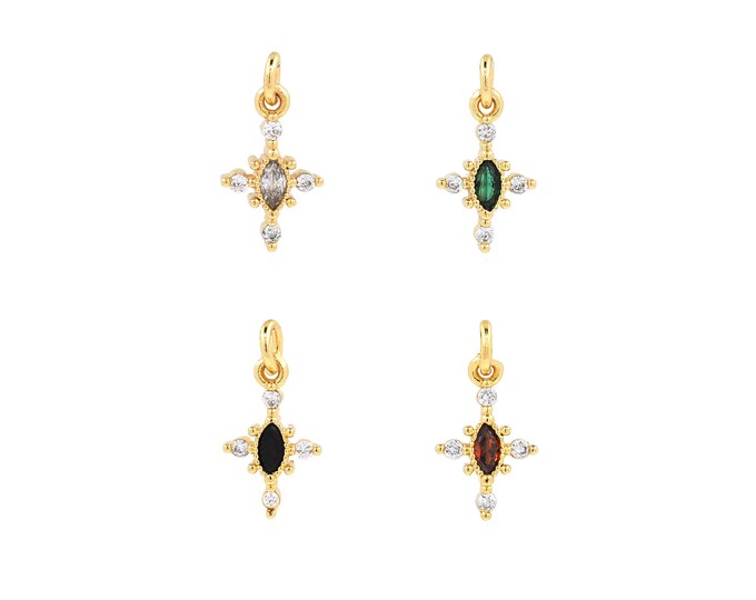 18K Gold Filled CZ Cross Pendant,Gold Dainty Religion Charms,Christian Charm Bracelet Necklace for DIY Jewelry Making Supply