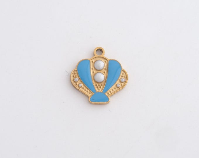 Stainless Steel Shell Pendant,Oyster Charms,Enamel Shell Charm Bracelet Necklace for DIY Jewelry Making Supply,14x14x2mm