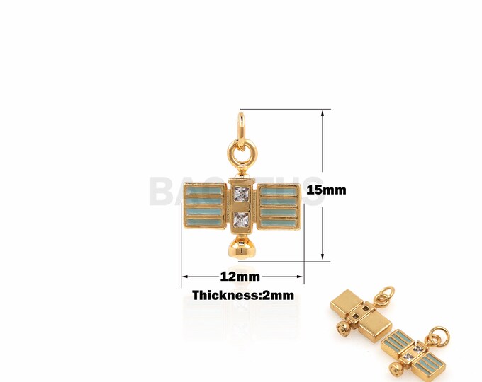 Rectangular Light brand Pendant Traffic Light Necklace Blue Dripping Oil Jewelry  Suitable For Bracelets Supplies CZ Charm 15x12x2mm 1PCS