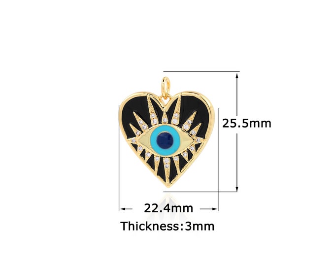18K Gold Filled Devil Eye Pendant,Gold Dainty Heart Charms,Heart Charm Bracelet Necklace for DIY Jewelry Making Supply