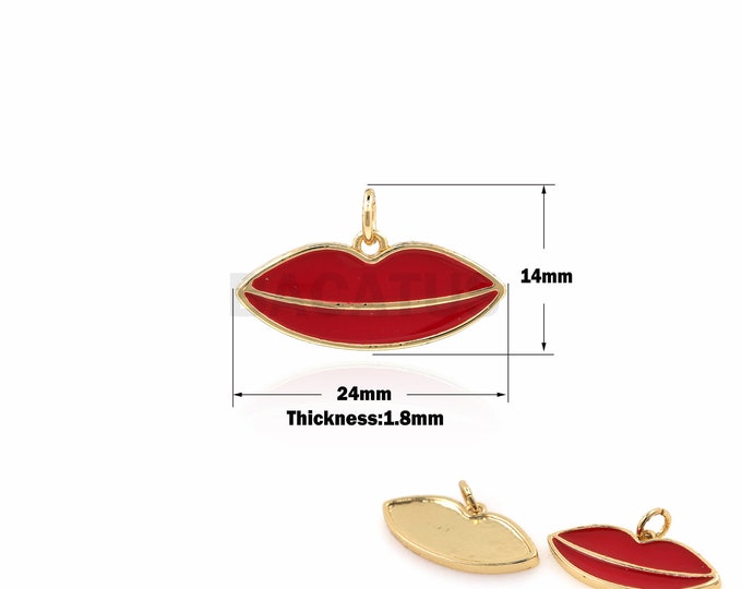 1PCS Mouth Necklace, Red Lip Pendant, Facial Jewelry, Suitable for Necklace, Jewelry Supplies, Enamel Charm, Red Drop Oil, 18K 14x24x1.8mm
