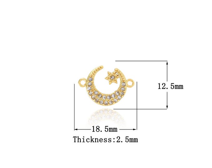 18K Gold Filled Moon Connector, Micro Pave CZ Meniscus Connector, DIY Jewelry Supplies,