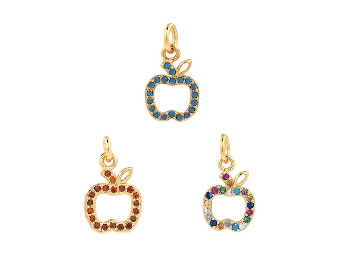 18K Gold Filled CZ Apple Pendant,Gold Dainty Apple Charms,Apple Charm Bracelet Necklace for DIY Jewelry Making Supply