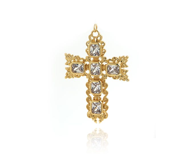 18K Gold Filled Cross Pendant,Dainty Christian Charms,Religious Charm Bracelet Necklace for DIY Jewelry Making Supply,73.2x47x4.5mm