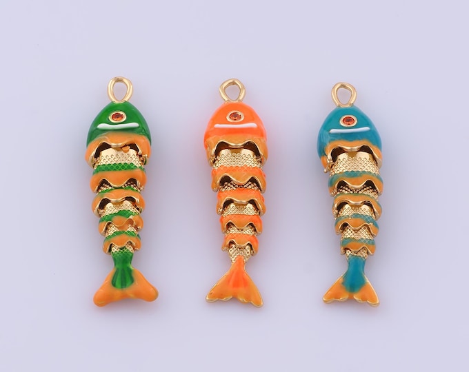 Fish Pendant,18K Gold Filled Marine Life Necklace, Enamel Fish Pendant, DIY jewelry Making Accessories,40.5x10.4x7mm