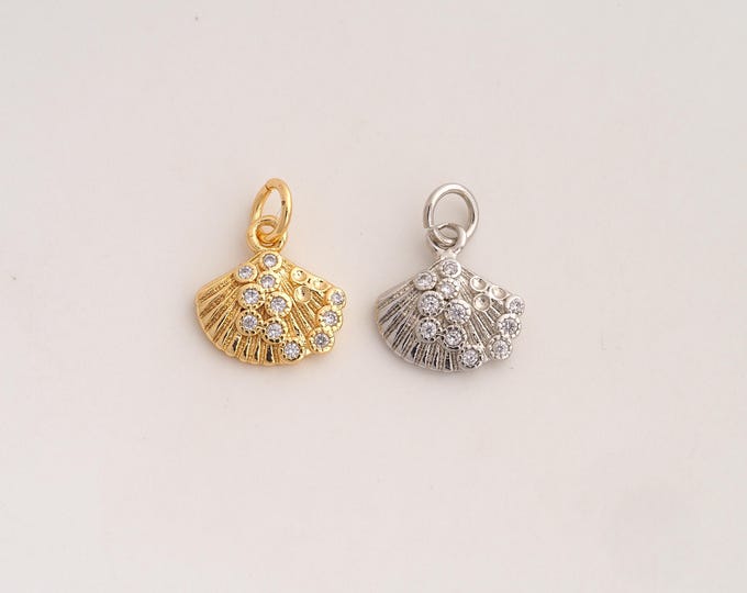 18K Gold Filled Shell Charm,Dainty Oyster Pendant,CZ Shell Pendant ,DIY Jewelry Supplies,15x11.7x3mm
